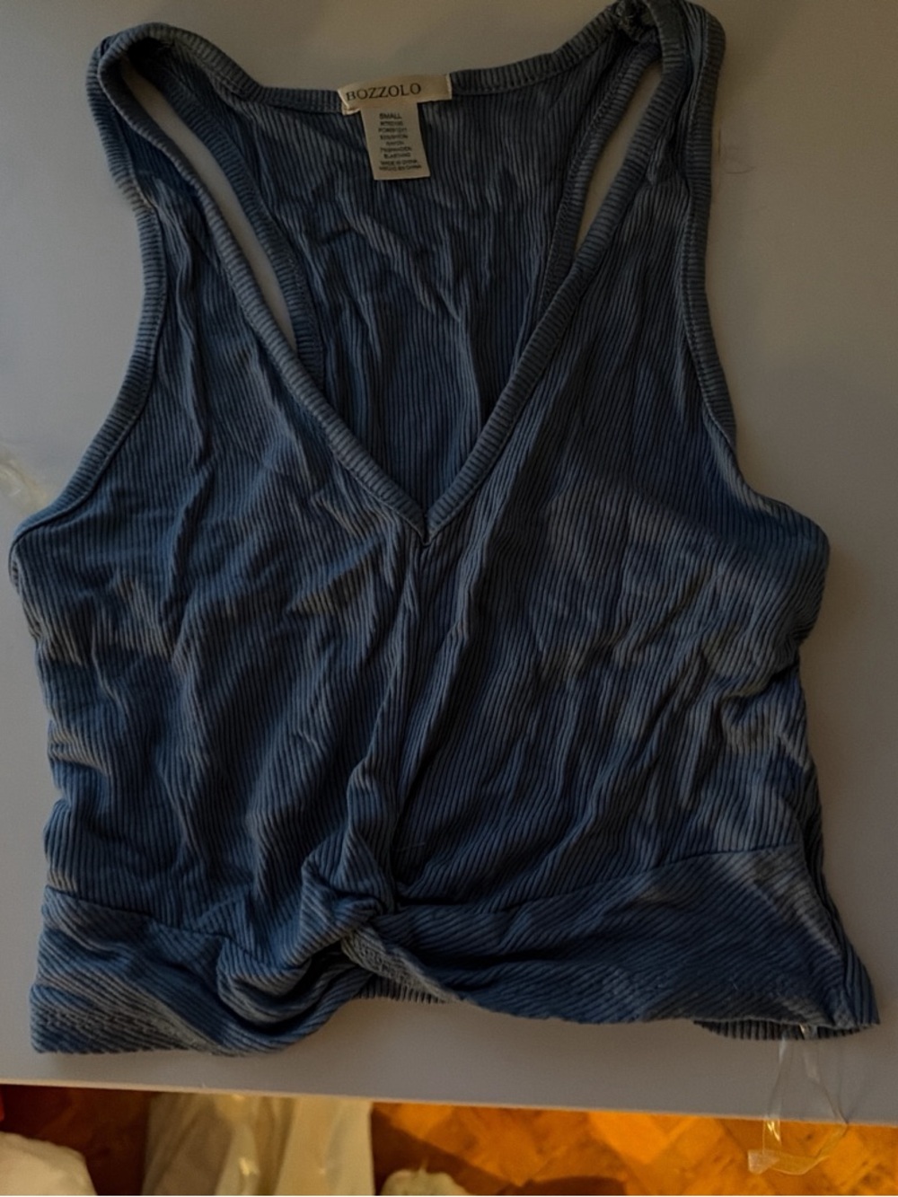 From Tilly’s: Slate Blue Ribbed V-Neck Twist-Front Tank
